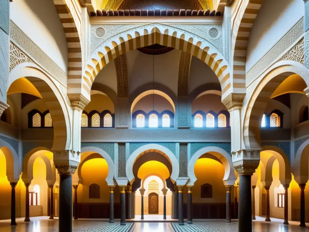 Vista impresionante de la Gran Mezquita de Córdoba, destacando la ingeniería musulmana y sus maravillas arquitectónicas