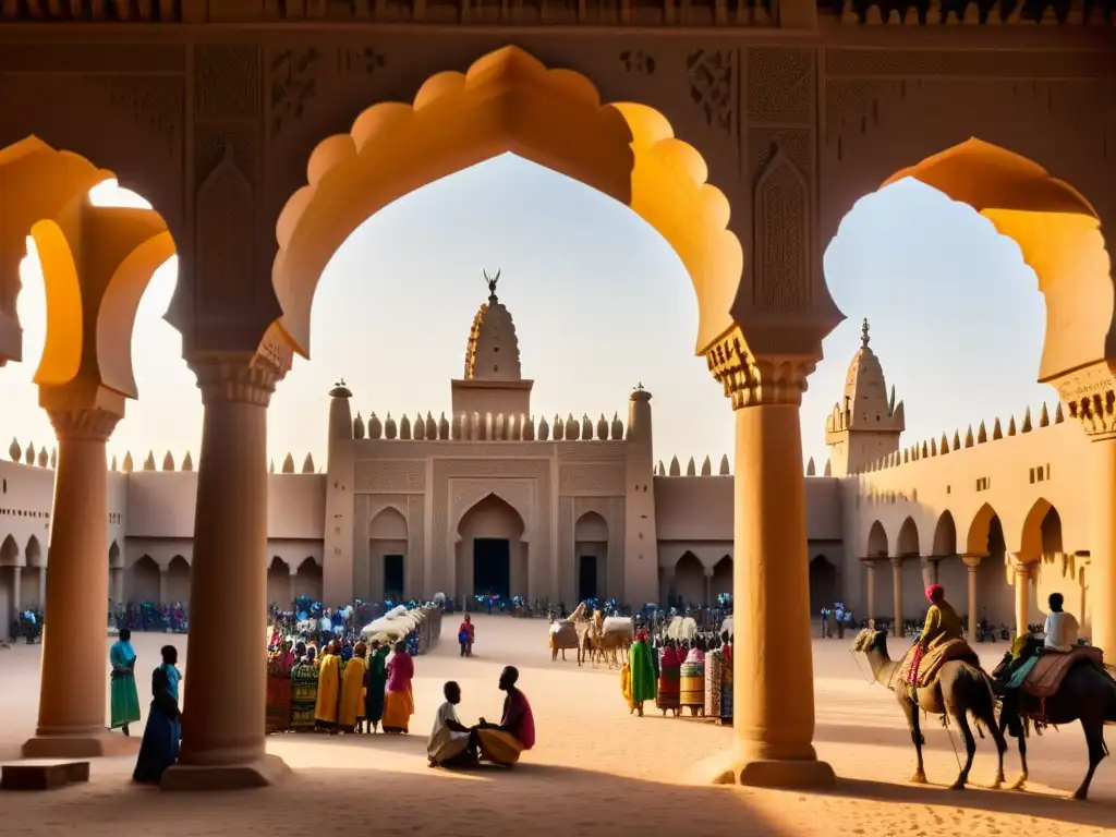 Vista impresionante de la Gran Mezquita de Djenné en Mali, con su arquitectura de adobe y minaretes