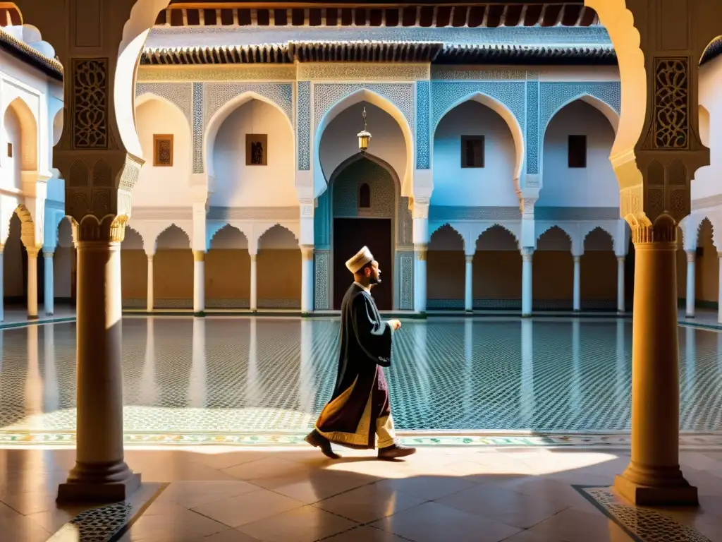 Vista impresionante de la histórica universidad islámica AlQarawiyyin en Fez, Marruecos, destacando su herencia intelectual y arquitectura tradicional