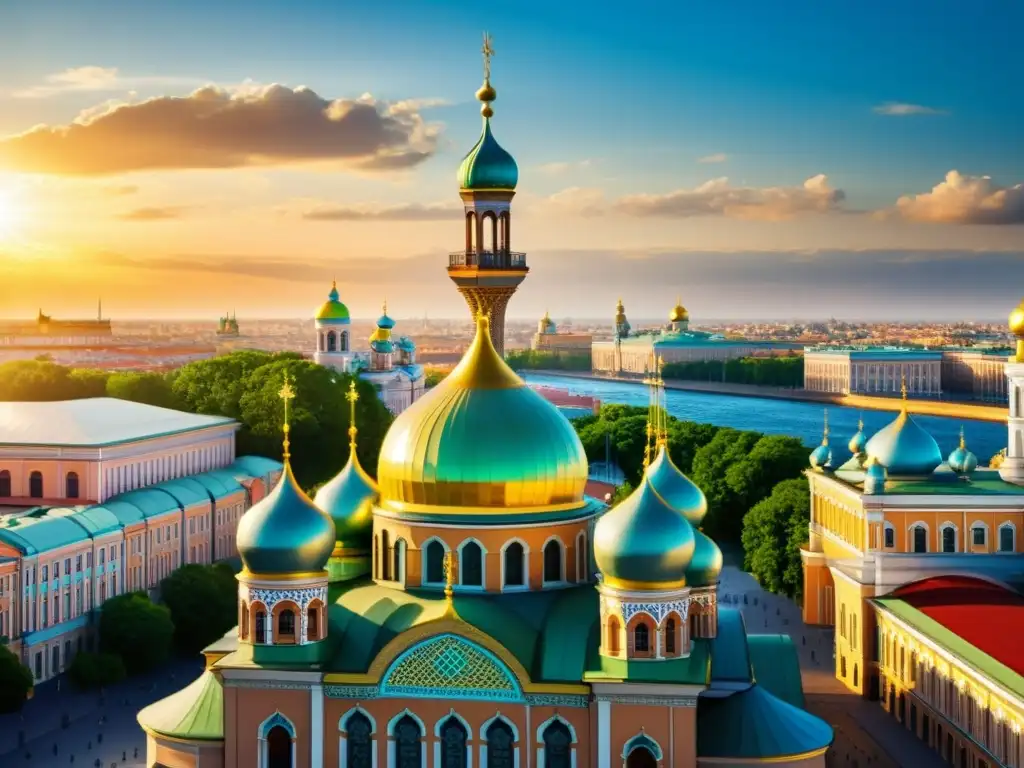 Vista impresionante de la histórica Mezquita de San Petersburgo, reflejando la fusión de elementos culturales islámicos y rusos