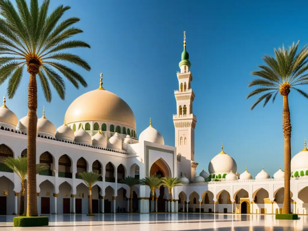 Una vista impresionante de la icónica mezquita Al-Masjid an-Nabawi en Medina, Arabia Saudita