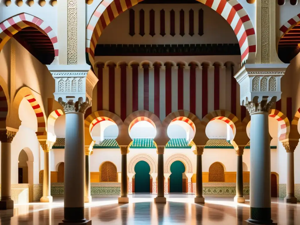 Vista impresionante del interior de la Gran Mezquita de Córdoba, destacando el legado del Califato de Córdoba en su arquitectura y diseño