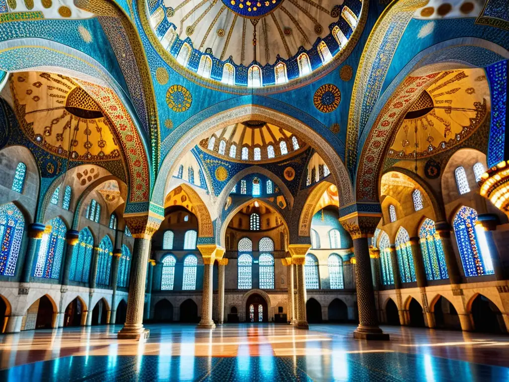 Una vista impresionante del interior de la Mezquita Azul en Estambul, Turquía