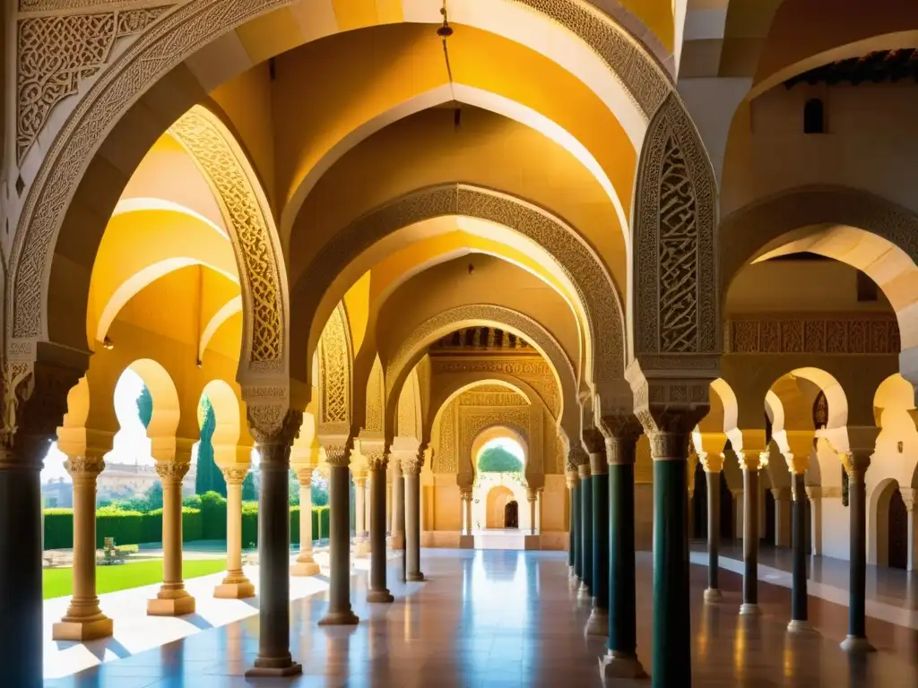 Vista impresionante de las intricadas joyas arquitectónicas herencia islámica en la Mezquita de Córdoba, bañadas por la cálida luz solar