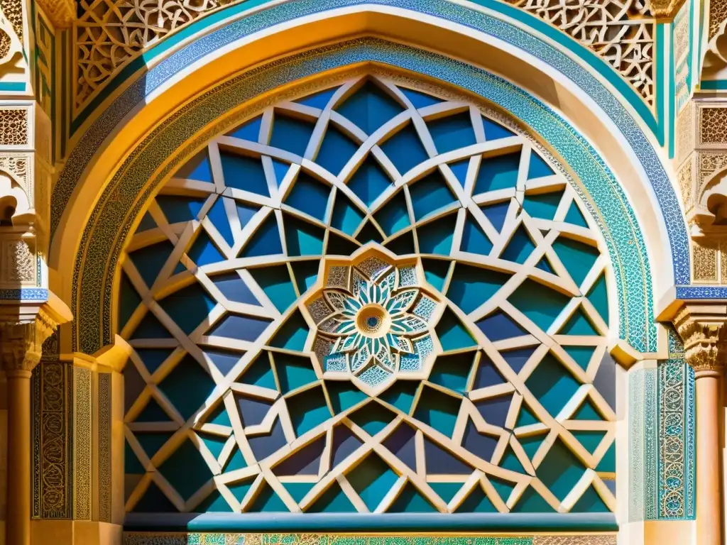 Una vista impresionante de la ornamentación islámica en la mihrab de la Gran Mezquita de Córdoba, con un juego fascinante de luz y sombra en el estuco ornamentado