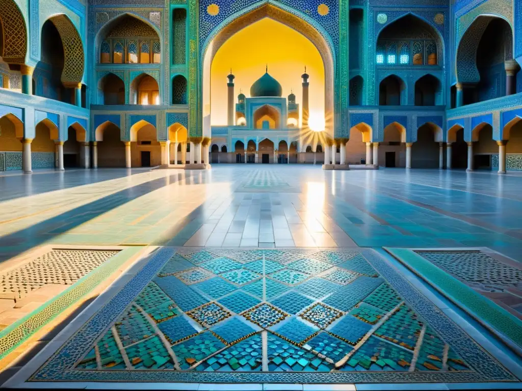 Vista impresionante del Registan, el corazón de Samarcanda, Uzbekistán, con sus madrasas y jardines coloridos, iluminados por el sol dorado