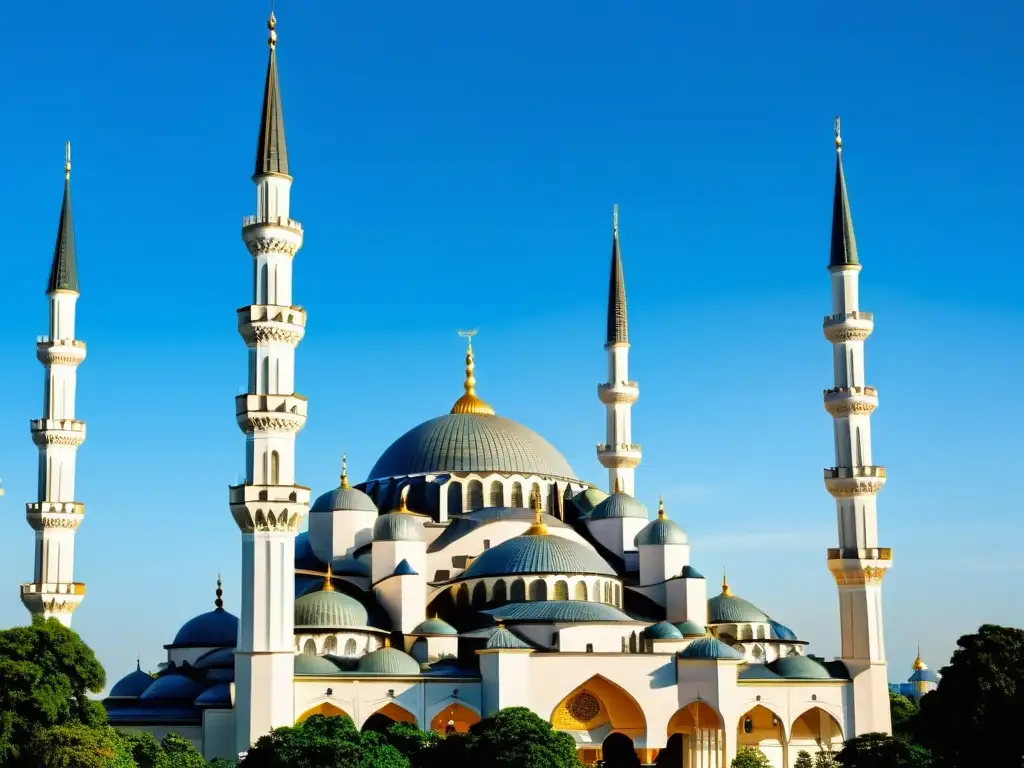 Vista impresionante de la Mezquita Azul en Shah Alam, Malasia, exhibiendo el arte islámico en el sudeste asiático