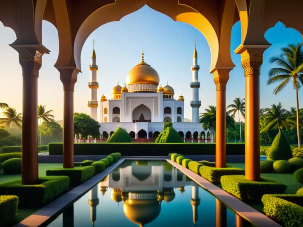 Vista impresionante de una mezquita en un paisaje tropical del sudeste asiático