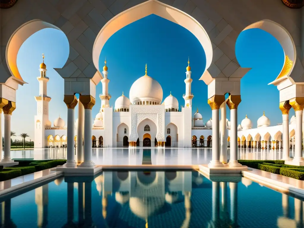 Vista impresionante de la Mezquita Sheikh Zayed en Abu Dhabi, reflejando la influencia de la arquitectura contemporánea islámica