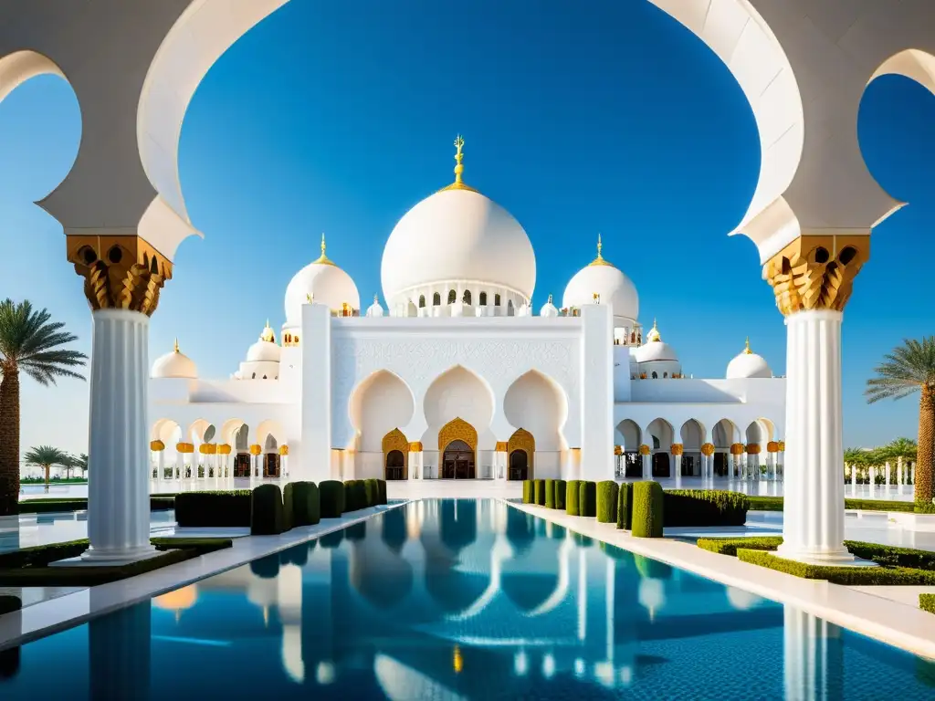 Vista impresionante de la Mezquita Sheikh Zayed en Abu Dhabi, reflejando la evolución arquitectónica del mundo islámico