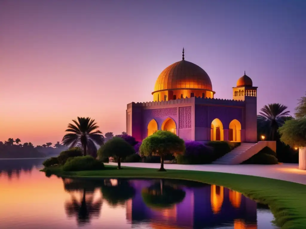 Vista impresionante de un observatorio islámico antiguo iluminado por la cálida luz dorada al atardecer