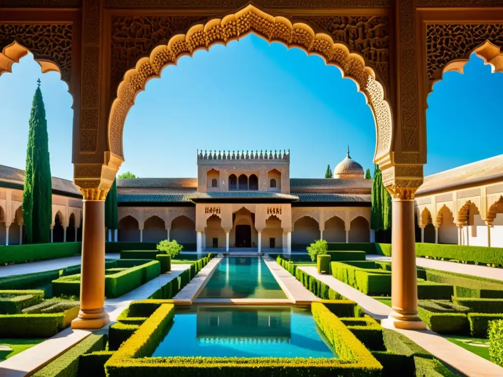 Vista impresionante del Palacio de la Alhambra en Granada, España, resaltando la influencia del derecho islámico en Europa