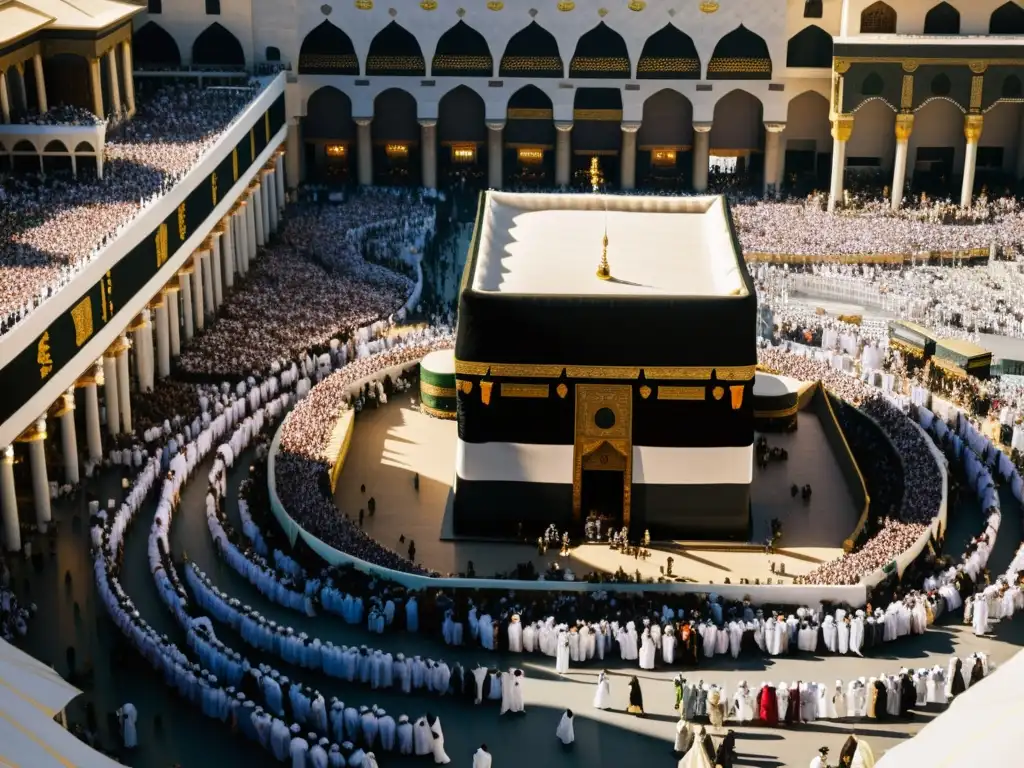 Una vista impresionante de peregrinos circulando la Kaaba en La Meca