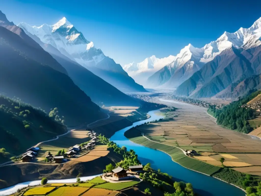 Vista impresionante de los picos nevados del Himalaya, reflejando la belleza serena de Cachemira