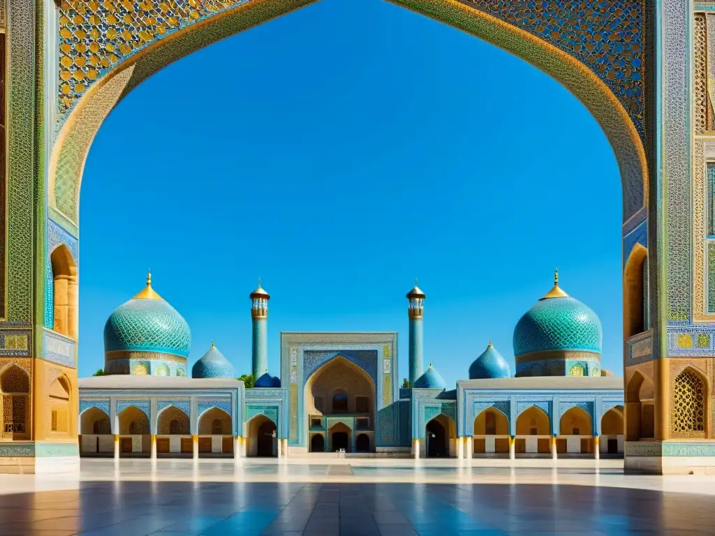 Una vista impresionante de la Plaza Registán en Samarcanda, Uzbekistán, con sus magníficas madrasas y detallados azulejos