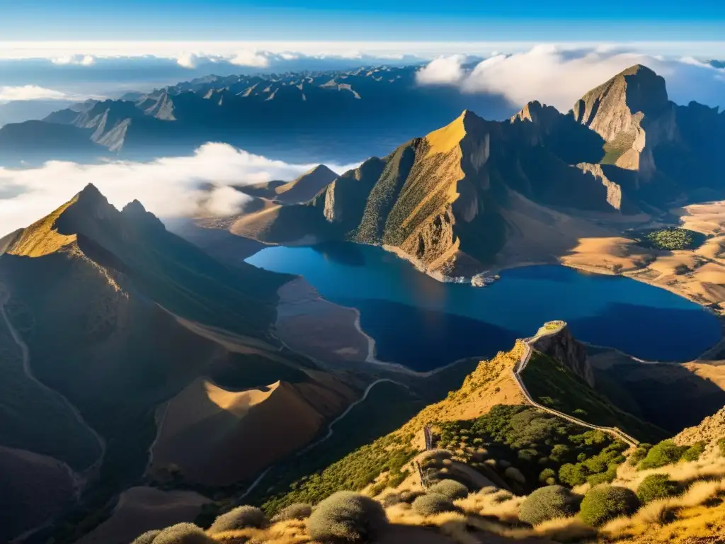 Vista impresionante de la Ruta de Hira, historia islámica, con la majestuosa cordillera y la cueva antigua en la distancia