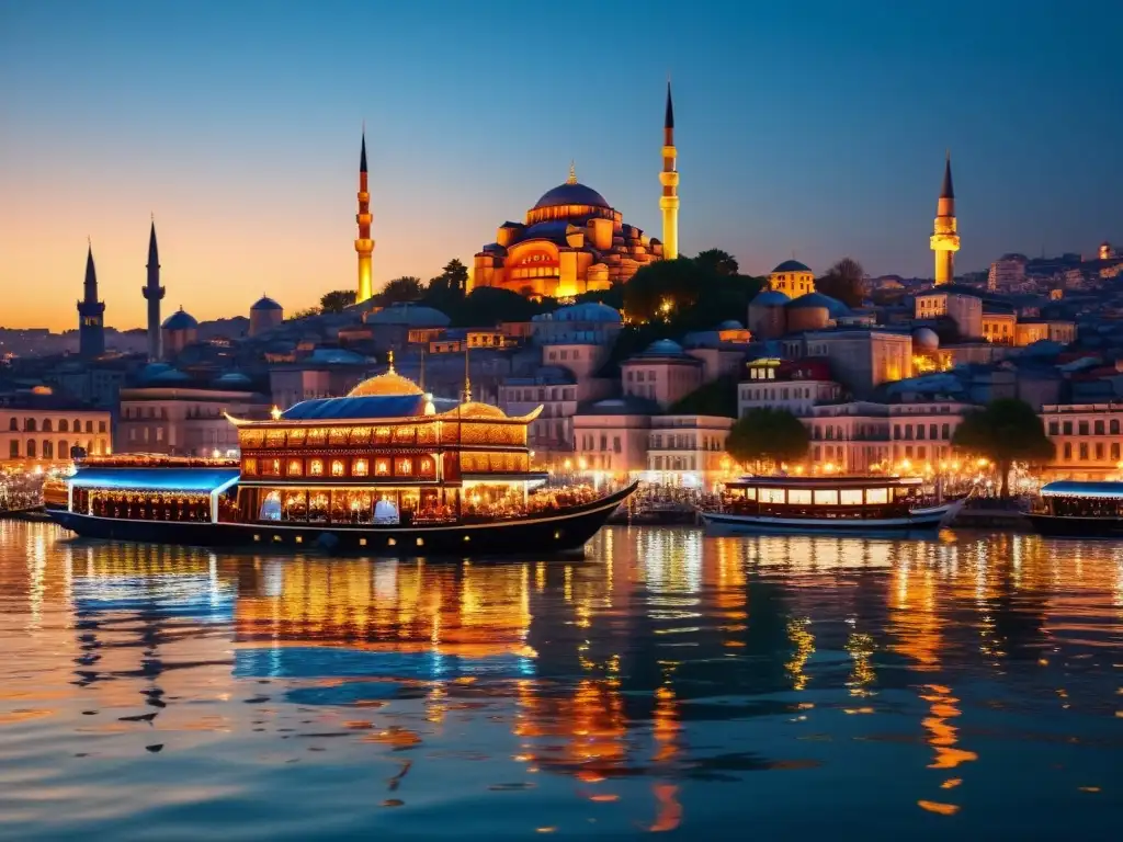 Vista nocturna de Estambul durante el Festival de Linternas Mahya en Ramadán