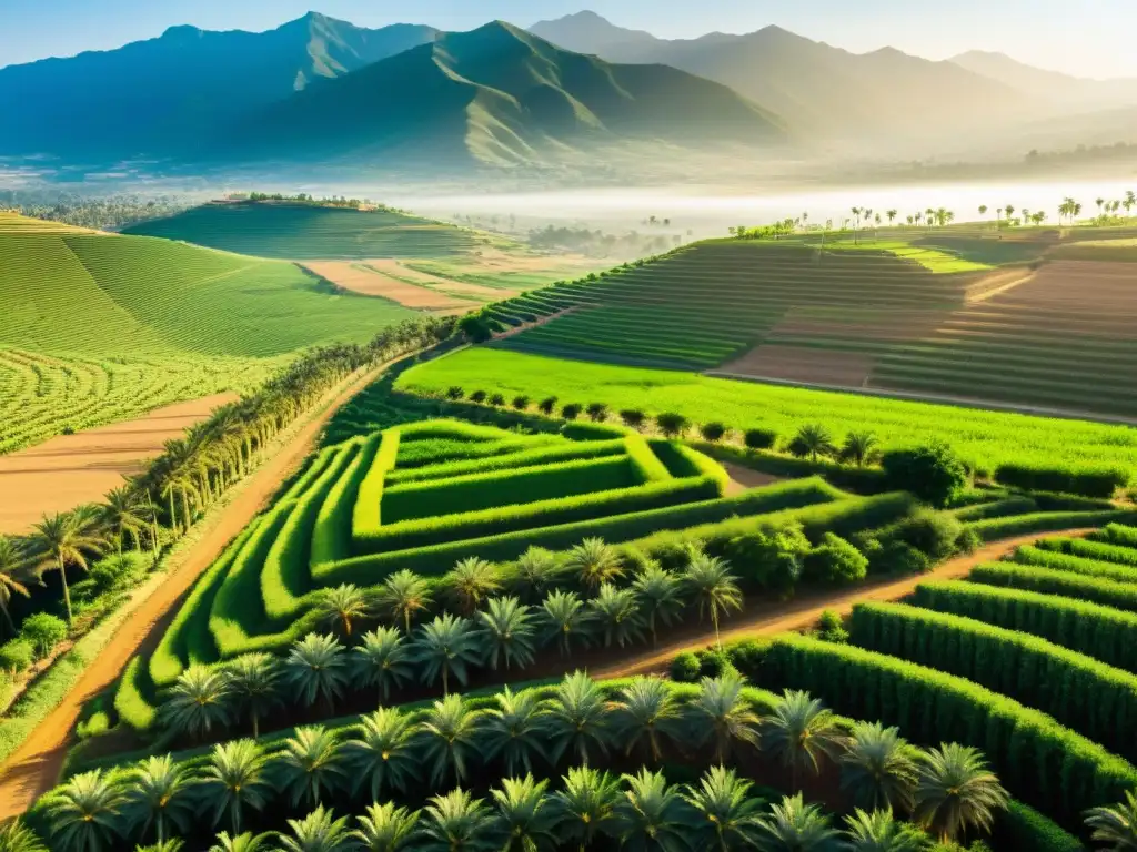 Vista de paisaje agrícola exuberante en AlÁndalus con legado islámico en ciencia y tecnología