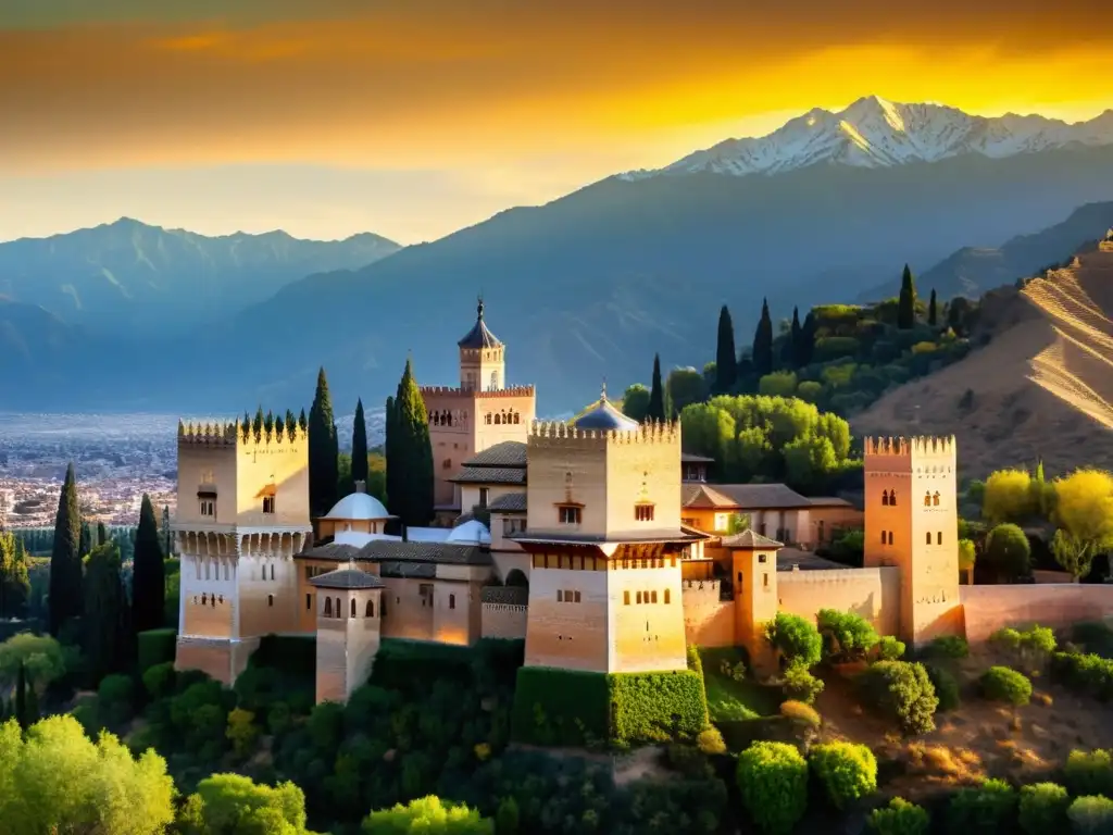 Vista panorámica de la Alhambra resalta la presencia islámica en paisaje urbano en Granada, España