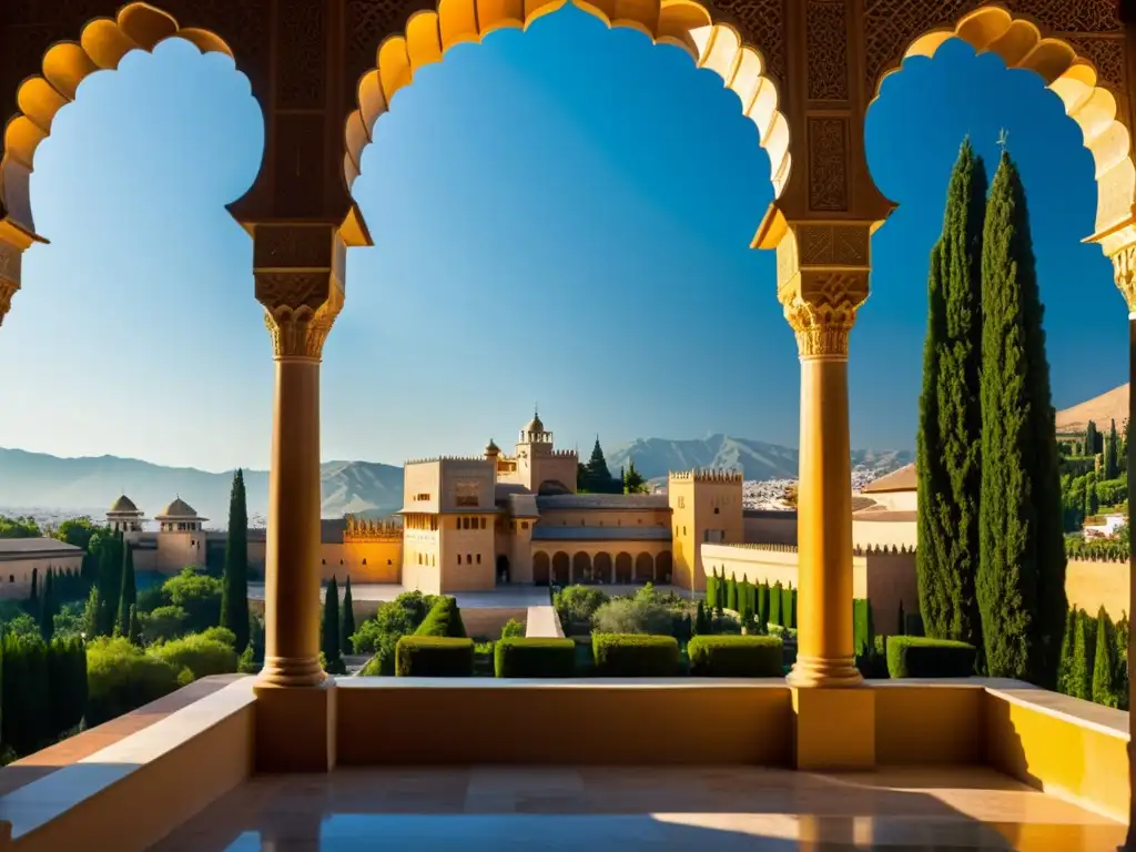 Vista panorámica impresionante de la Alhambra con sus detalles islámicos y catedral al fondo