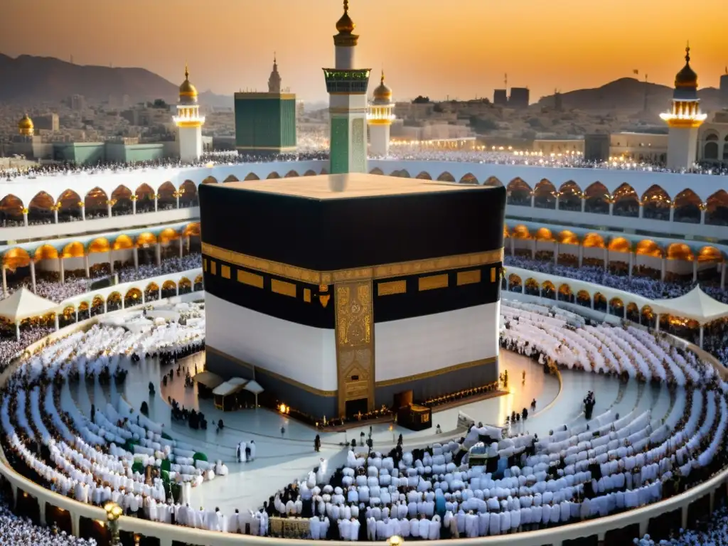 Vista panorámica impresionante de la peregrinación Hajj en Meca, una experiencia transformadora llena de devoción y energía espiritual