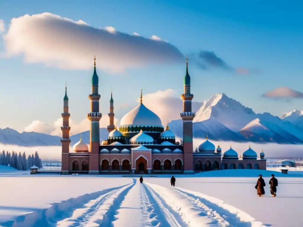 Vista panorámica de una mezquita en un paisaje nevado de Siberia, con patrones islámicos y Tártaros en Rusia cultura islámica