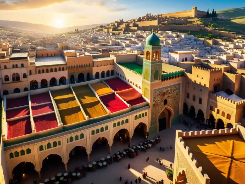 Vista ultra detallada de la ciudad antigua de Fez, Marruecos, donde Ibn Battuta comenzó su viaje legendario en el mundo islámico